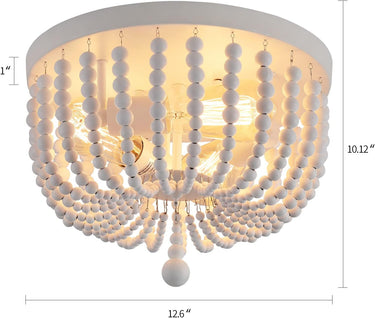 White Boho Beaded Flush Mount Ceiling Light